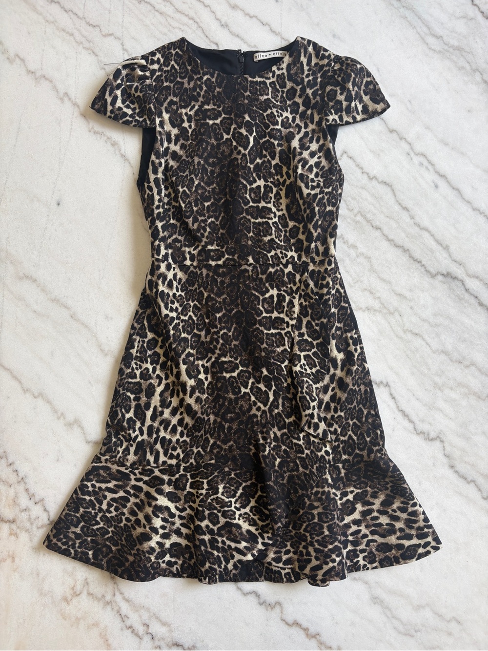 Alice + Olivia Kirby Metallic Leopard Print Dress - Black and Brown